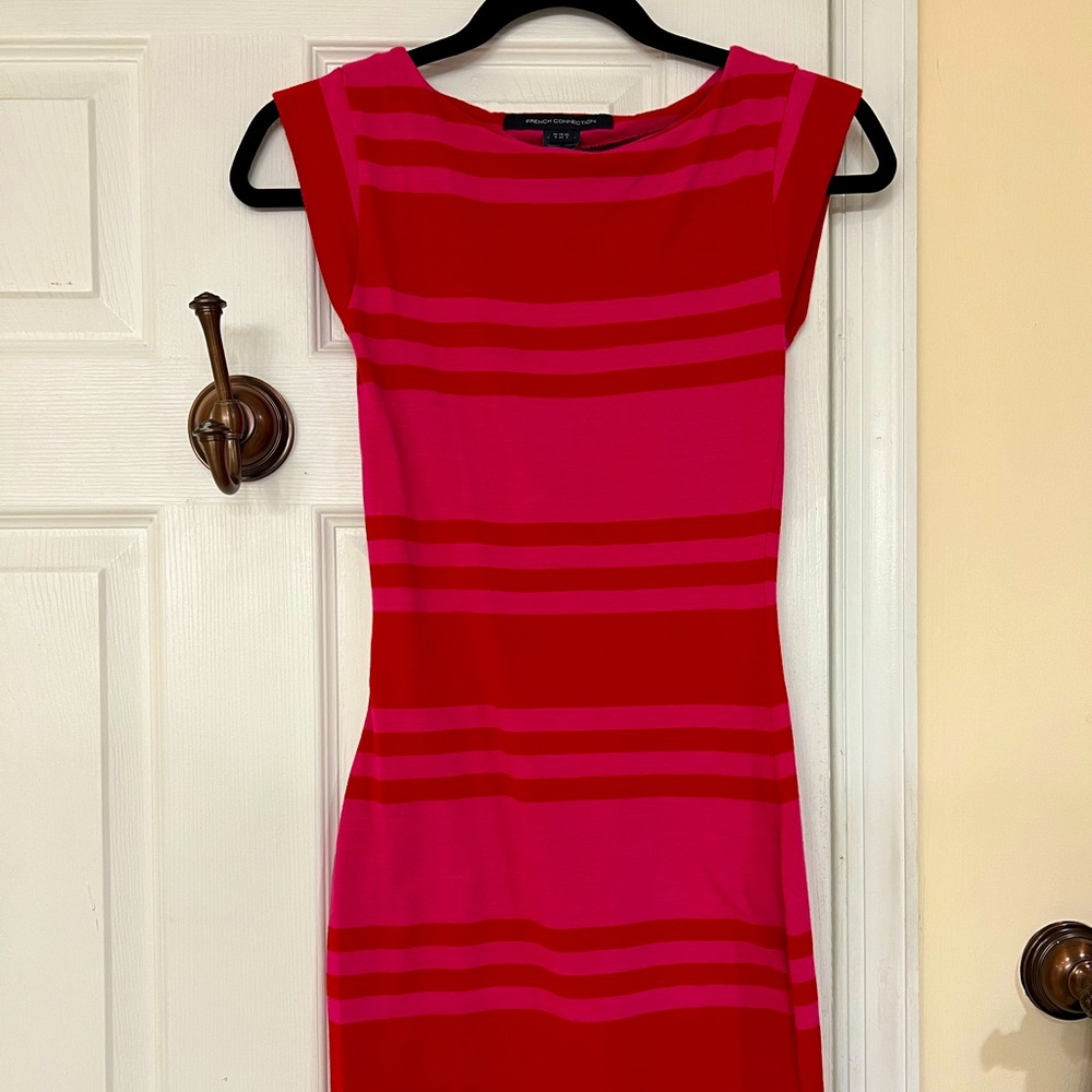 French connection pink & red striped bodycon
